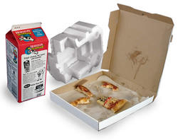 Pizza box, waxed milk carton, styrofoam